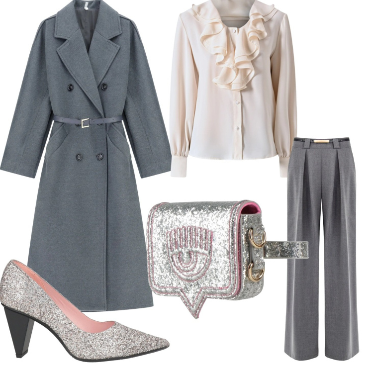 Outfit donna - Un outfit per me. Stile Chic per Serata fuori. Abbinamento con décolleté, marsupi, bluse, pantaloni a palazzo, cappotti.