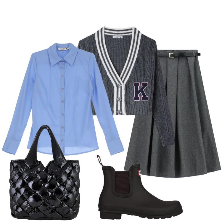 Outfit donna - Mix preppy e casual. Stile Preppy per Tutti i giorni. Abbinamento con stivaletti, camicie, cardigans, gonne lunghe, borse tote.