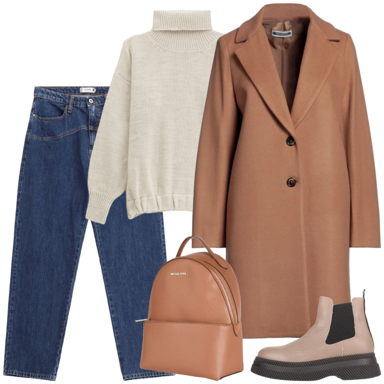 Outfit donna - A mio agio. Stile Casual per Tutti i giorni. Abbinamento con stivaletti, zaini, cappotti, maglieria, jeans.