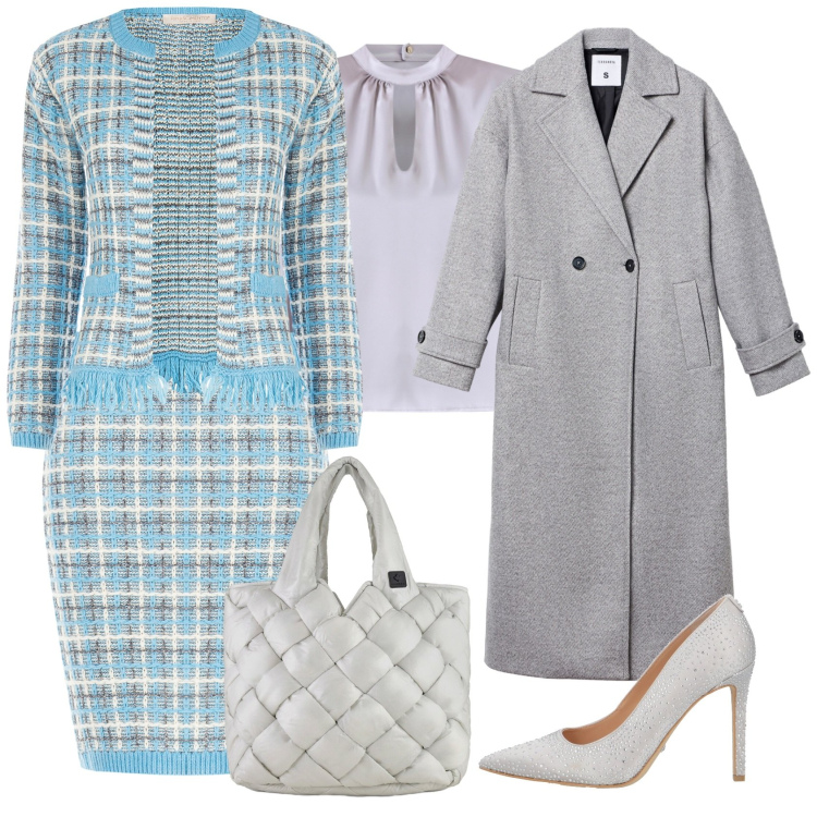 Outfit donna - Voglia di classico. Stile Chic per Cerimonia. Abbinamento con décolleté, cappotti, borse tote, gonne, bluse, blazer.