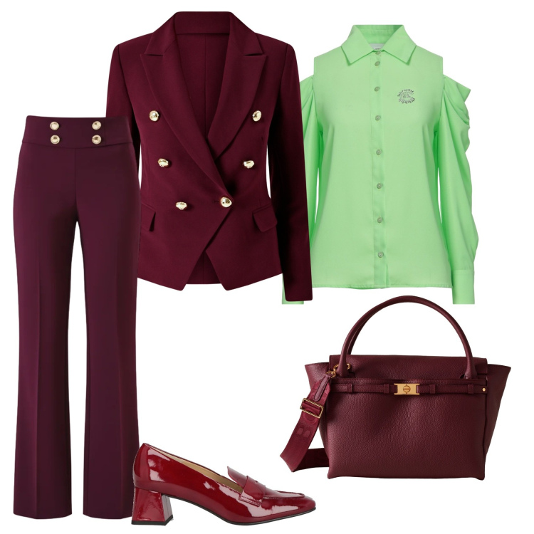 Outfit donna - Total look #2307742. Stile Glamour per Ufficio. Abbinamento con mocassini, camicie, blazer, pantaloni, borse a mano.