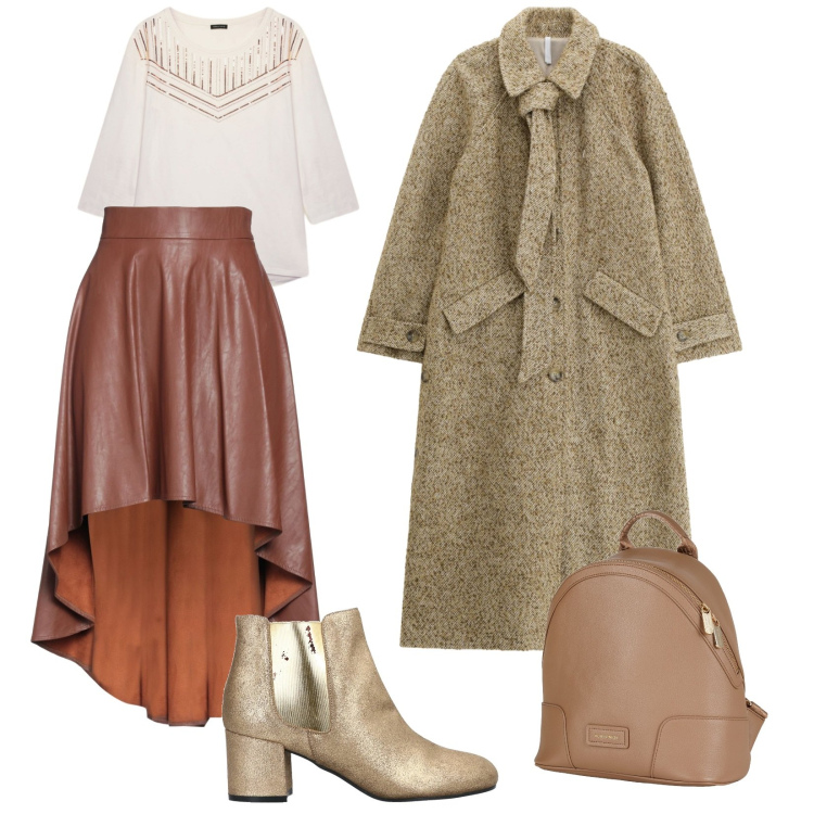 Outfit donna - Toni dorati. per Tutti i giorni. Abbinamento con zaini, stivaletti chelsea, minigonne, cappotti, t-shirt.