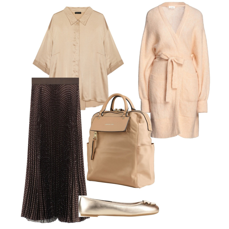 Outfit donna - Toni dorati. per Ufficio. Abbinamento con cardigans, ballerine, zaini, gonne lunghe, camicie.