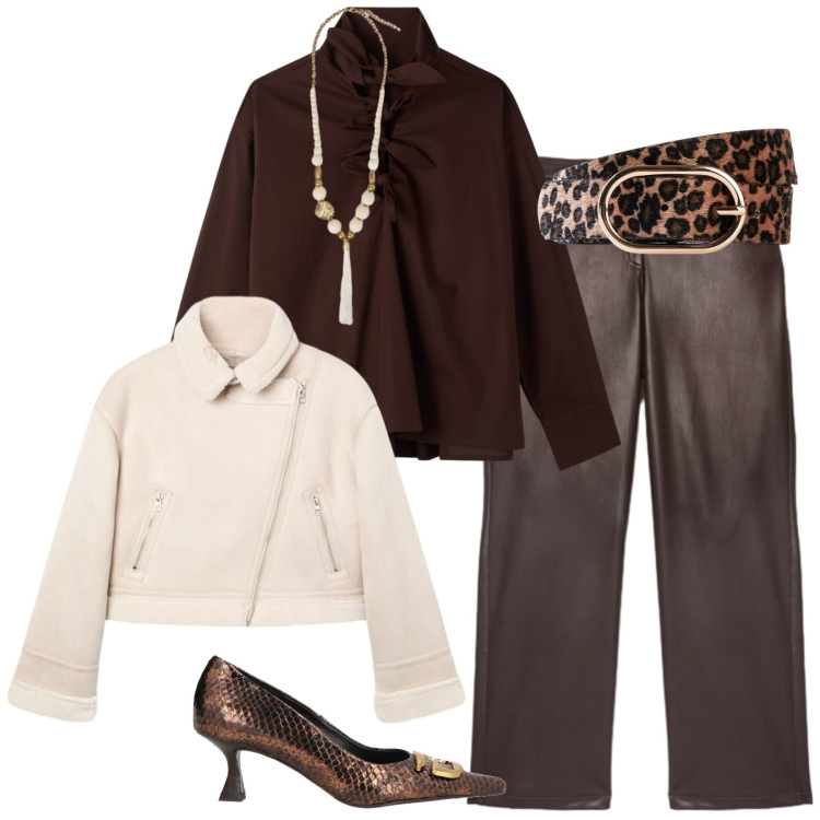 Outfit donna - For me. Stile Casual chic per Tutti i giorni. Abbinamento con cinture, décolleté, bluse, giacche, pantaloni, ciondoli.