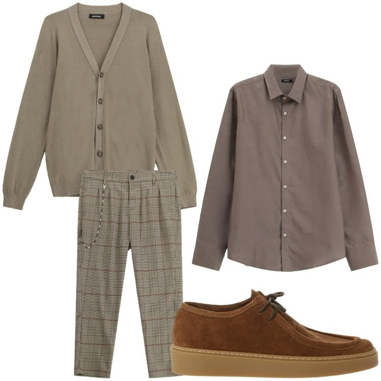Outfit uomo - Cardigan e quadretti. Stile Casual per Tutti i giorni. Abbinamento con cardigans, camicie, pantaloni, scarpe stringate.