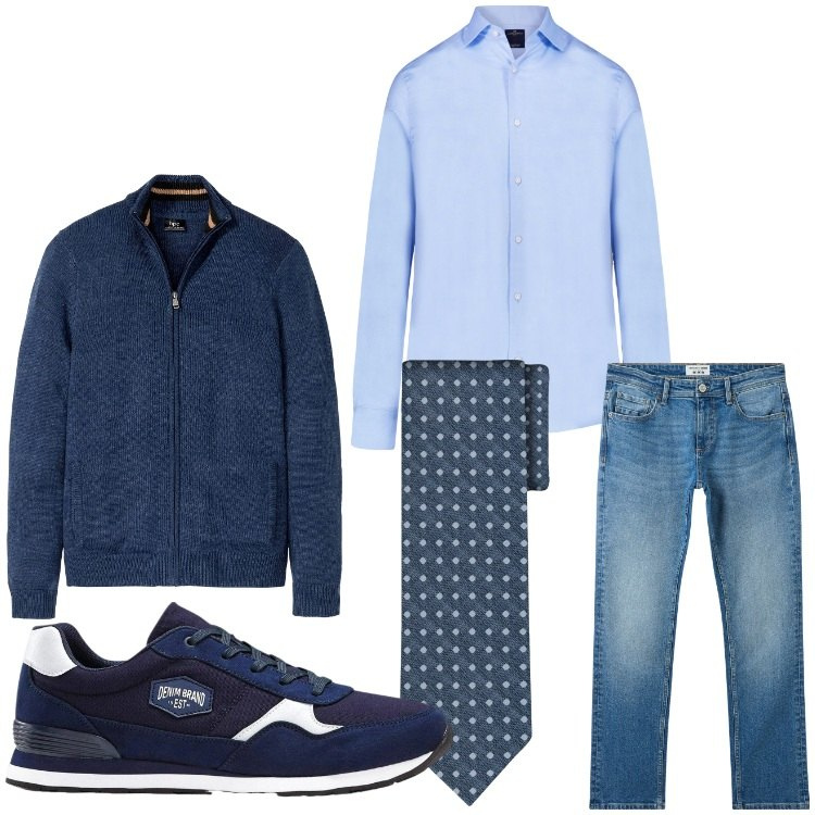 Outfit uomo - Cardigan per le feste. Stile Business/Elegante per Serata speciale. Abbinamento con cardigans, sneakers, jeans, camicie, cravatte.