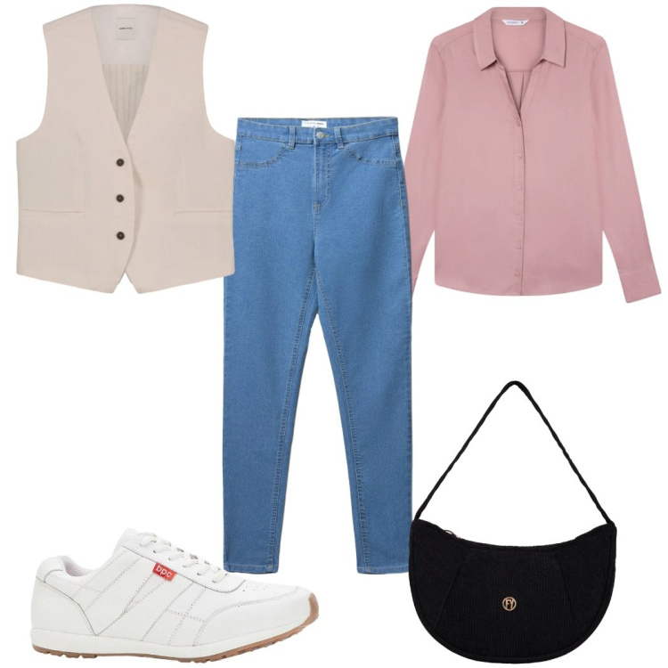 Outfit donna - Total look #2307801. Stile Basic per Tutti i giorni. Abbinamento con sneakers, jeggings, camicie, borse a mano, gilet.