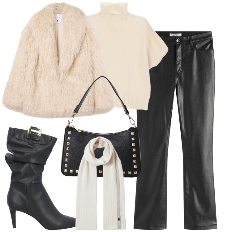 Outfit donna - City. Stile Casual chic per Tutti i giorni. Abbinamento con pantaloni, stivali, sciarpe, ecopellicce, maglieria, pochette.