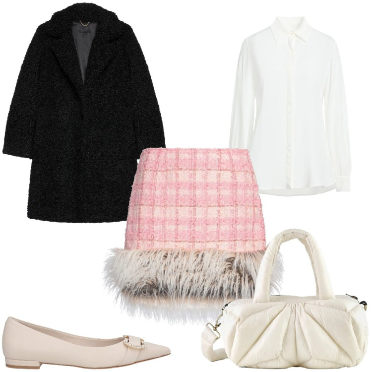 Outfit donna - Total look #2307809. Stile Trendy per Tutti i giorni. Abbinamento con ballerine, minigonne, camicie, borse a mano, cappotti.