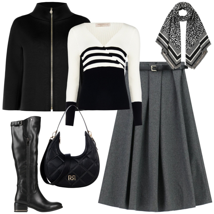 Outfit donna - City. Stile Urban per Tutti i giorni. Abbinamento con stivali, pullovers, borse a tracolla, cappe, sciarpe, gonne lunghe.