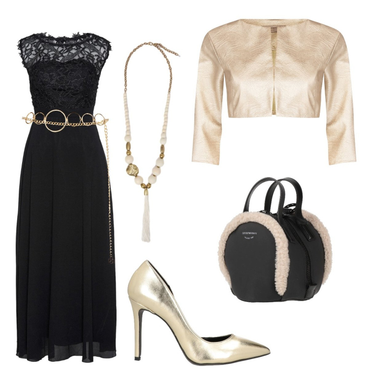 Outfit donna - Total look #2307835. Stile Chic per Serata fuori. Abbinamento con vestiti lunghi, zaini, décolleté, bolero, cinture, ciondoli.