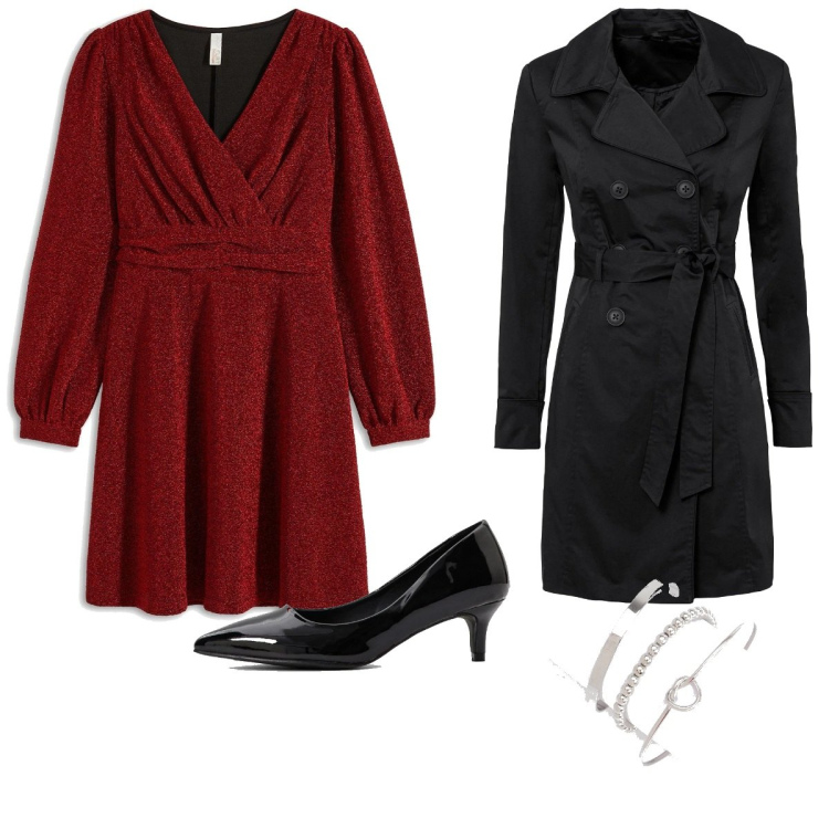 Outfit femme - Casual chic #20377. Style Casual chic pour Soirée dehors. Assortir avec robes courtes, imperméable, chaussures à talon, bracelets.