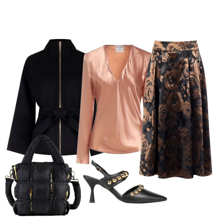 Outfit donna - Caldi riflessi…. Stile Chic per Serata fuori. Abbinamento con décolleté, top, blazer, gonne longuette, borse a mano.