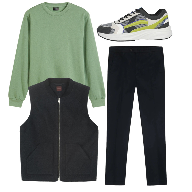 Outfit uomo - Total look. Stile Casual per Tutti i giorni. Abbinamento con felpe, sneakers, pantaloni, piumini.