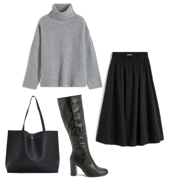 Outfit femme - Pull gris. Style Casual chic pour Tous les jours. Assortir avec jupes au genou, pulls, bottes, sacs tote.