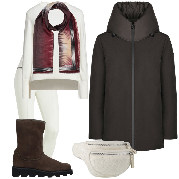 Outfit donna - Black coffee. Stile Casual per Tutti i giorni. Abbinamento con sciarpe, stivaletti, pullovers, marsupi, pantaloni skinny, eskimo.