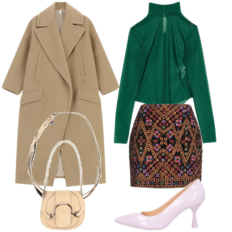 Outfit donna - Serata. Stile Glamour per Serata fuori. Abbinamento con marsupi, décolleté, body, minigonne, cappotti.