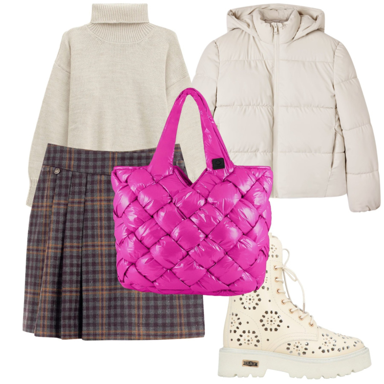 Outfit donna - La borsa colorata. Stile Trendy per Tutti i giorni. Abbinamento con anfibi, maglieria, minigonne, bomber, borse tote.