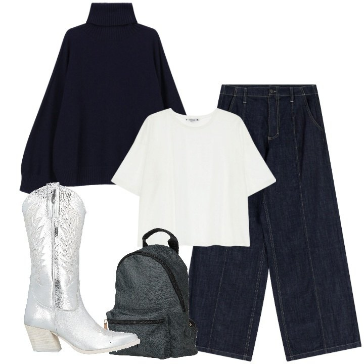 Outfit donna - Camperos silver. Stile Urban per Tutti i giorni. Abbinamento con stivali, zaini, t-shirt, jeans, maglieria.