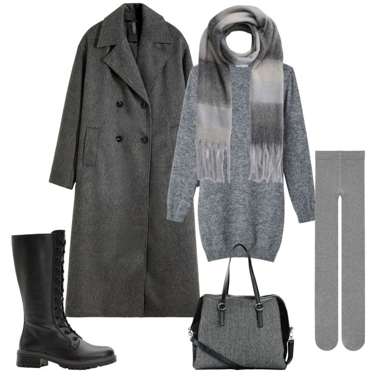 Outfit donna - City. Stile Urban per Tutti i giorni. Abbinamento con borse a mano, stivali, cappotti, sciarpe, collant, vestiti corti.