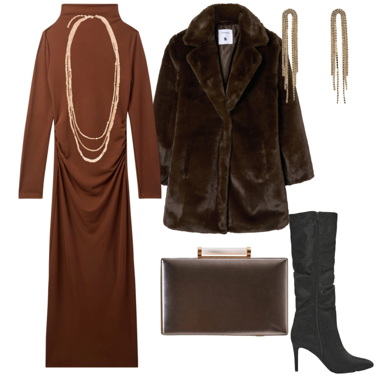 Outfit donna - Total look #2308062. Stile Chic per Serata fuori. Abbinamento con clutch, orecchini, vestiti lunghi, stivali, cappotti, collane.