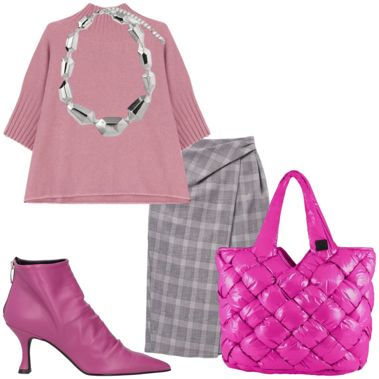 Outfit donna - Rimango in giro. Stile Glamour per Tutti i giorni. Abbinamento con stivaletti, gonne longuette, maglieria, borse tote, ciondoli.