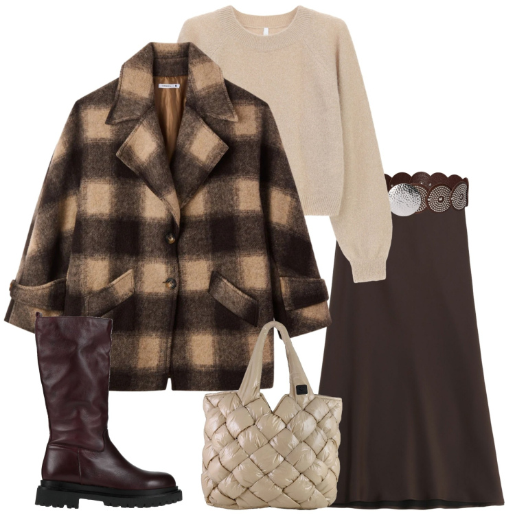 Outfit donna - Regalati un outfit. Stile Urban per Tutti i giorni. Abbinamento con stivali, caban, cinture, gonne lunghe, maglieria, borse tote.