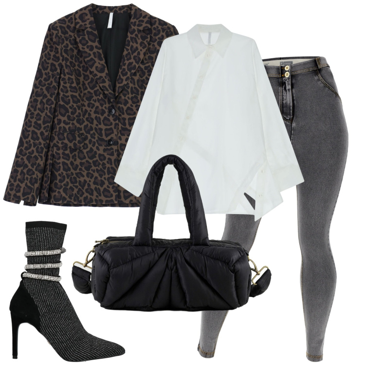 Outfit donna - My trendy style. Stile Trendy per Tutti i giorni. Abbinamento con stivaletti, blazer, camicie, jeggings, borse a mano.