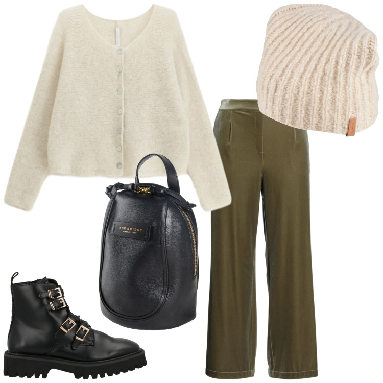 Outfit donna - Total look #2308118. Stile Minimal per Tutti i giorni. Abbinamento con zaini, pantaloni, anfibi, cappelli, cardigans.