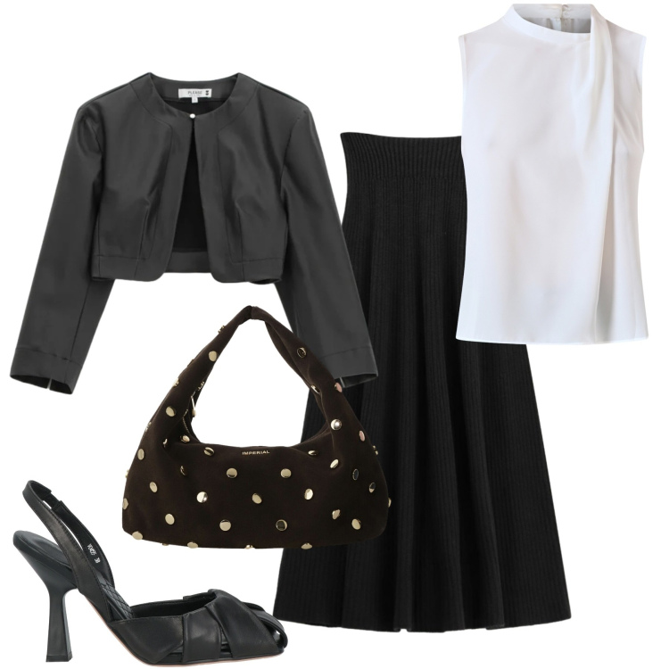 Outfit donna - Vitino da vespa. Stile Bon Ton per Cerimonia. Abbinamento con décolleté, blazer, top, gonne lunghe, borse a spalla.