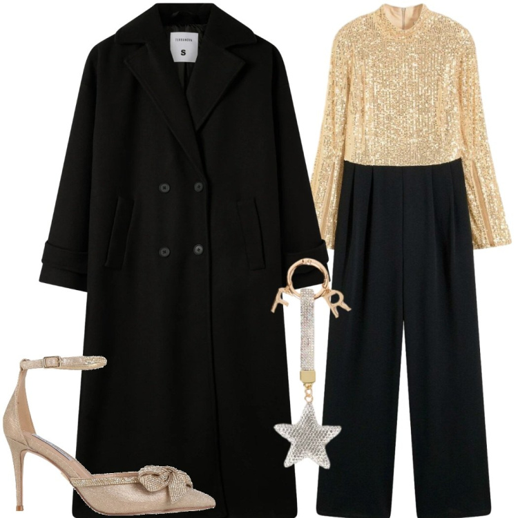 Outfit donna - Party Ready. Stile Chic per Serata fuori. Abbinamento con tute, décolleté, cappotti, portachiavi.