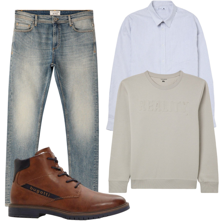 Outfit uomo - Total look #2308171. Stile Casual per Tutti i giorni. Abbinamento con anfibi, jeans skinny, camicie, felpe.
