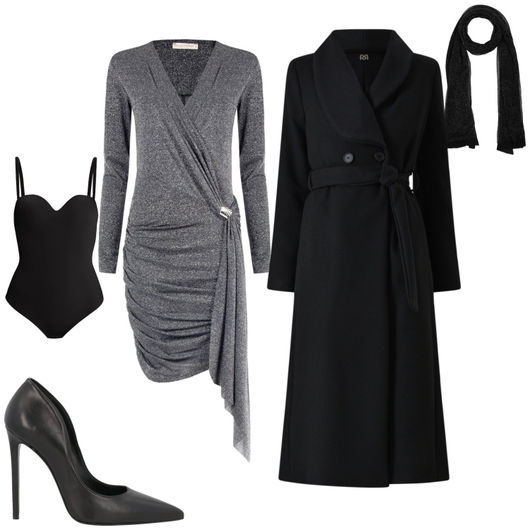 Outfit donna - Intramontabile lame’. Stile Chic per Serata fuori. Abbinamento con décolleté, sciarpe, vestiti a tubino, cappotti, body.