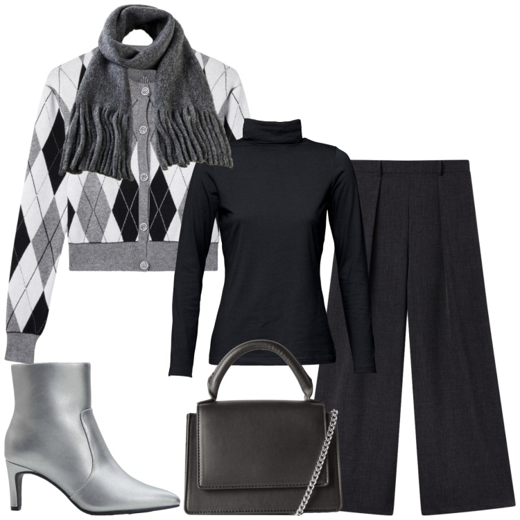 Outfit donna - Total look #2308185. Stile Casual chic per Serata fuori. Abbinamento con maglieria, stivaletti, sciarpe, cardigans, borse a tracolla, pantaloni.