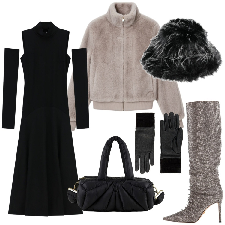 Outfit donna - …Regalati un outfit. Stile Trendy per Serata fuori. Abbinamento con stivali, guanti, cappelli, bomber, vestiti lunghi, borse a mano.