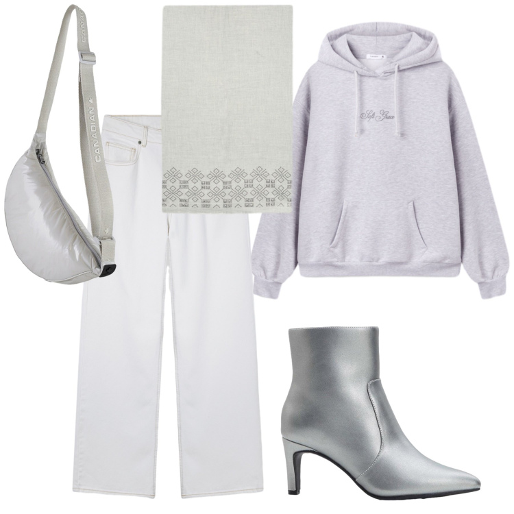 Outfit donna - In felpa. Stile Sporty chic per Tutti i giorni. Abbinamento con stivaletti, felpe con cappuccio, jeans, borse a tracolla, sciarpe.