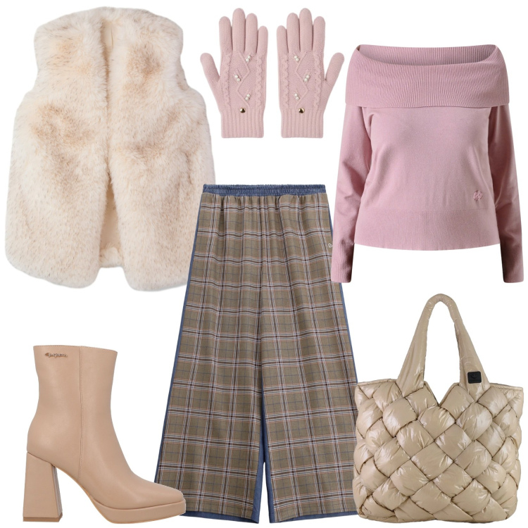 Outfit donna - Total look #2308220. Stile Casual chic per Tutti i giorni. Abbinamento con stivaletti, pantaloni a palazzo, maglieria, guanti, piumini, borse tote.