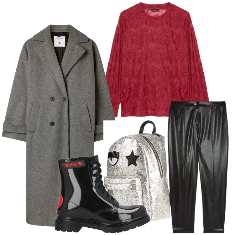 Outfit donna - Dicembre casual. Stile Casual per Scuola/Università. Abbinamento con stivaletti, zaini, cappotti, pantaloni, bluse.