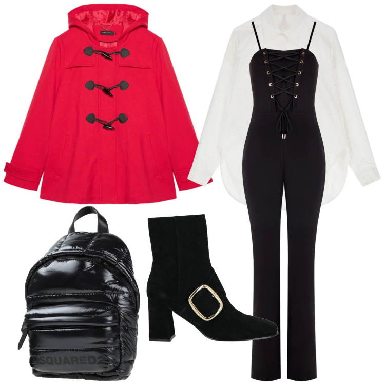 Outfit donna - Cena dopolavoro. Stile Glamour per Serata fuori. Abbinamento con stivaletti, zaini, tute, camicie, blazer.