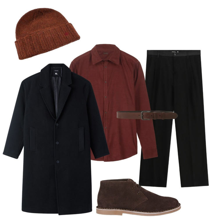 Outfit uomo - Total look #2308252. Stile Trendy per Serata speciale. Abbinamento con cappotti, cinture, pantaloni, cappelli, stivali e stivaletti, camicie.
