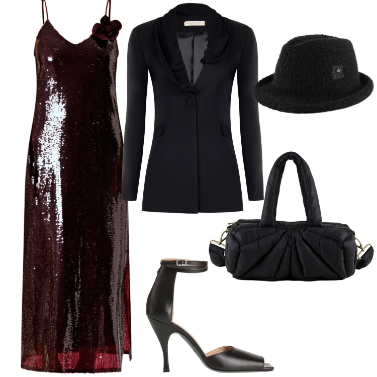Outfit donna - È festa. per Serata fuori. Abbinamento con sandali in pelle, vestiti midi/longuette, blazer, cappelli, borse a mano.