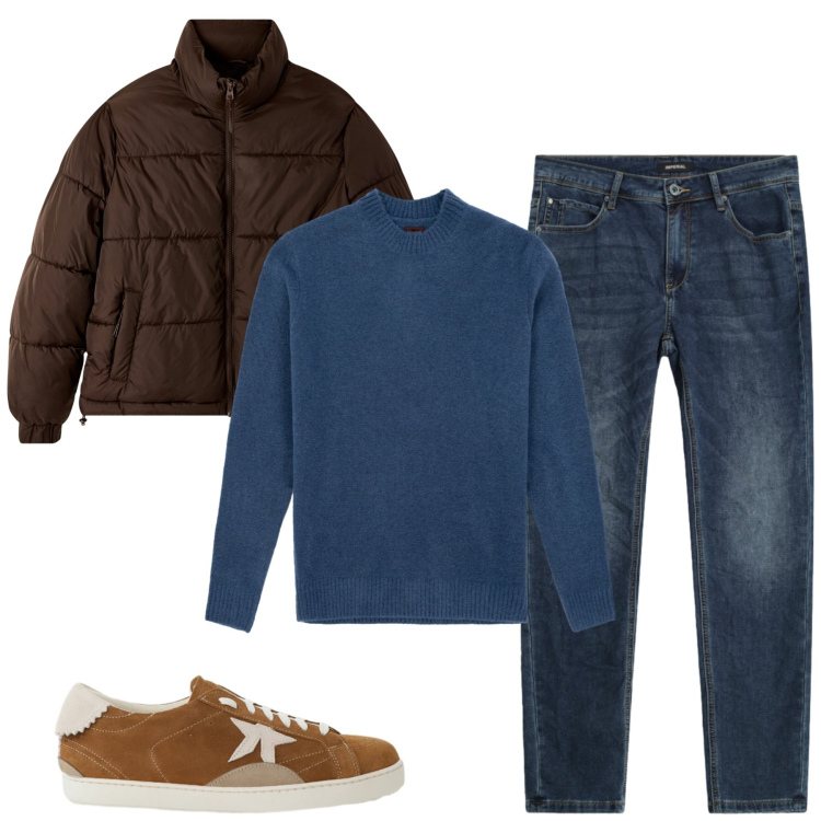 Outfit uomo - Dicembre. Stile Casual per Tutti i giorni. Abbinamento con bomber, jeans slim fit, sneakers, maglieria.