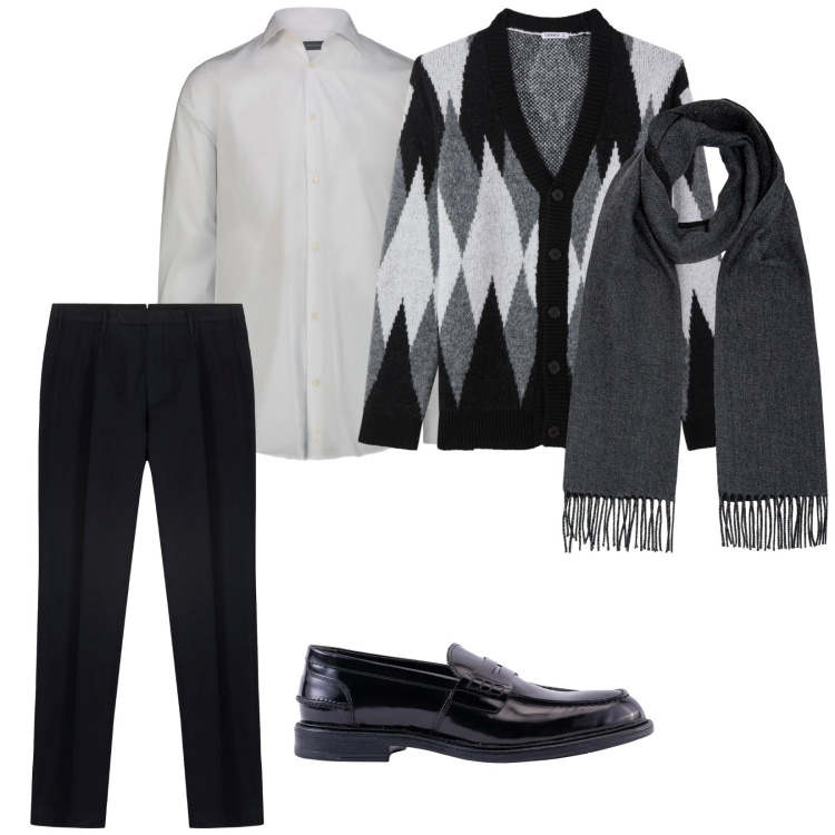 Outfit uomo - Cardigan. per Cerimonia. Abbinamento con cardigans, sciarpe, scarpe stringate, pantaloni, camicie.