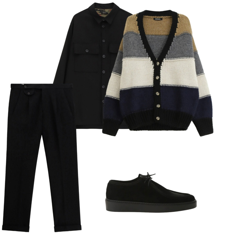 Outfit uomo - Vigilia. per Cerimonia. Abbinamento con pantaloni, scarpe stringate, cardigans, camicie.