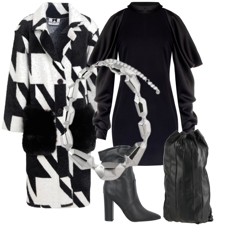 Outfit donna - Total look #2308314. Stile Urban per Serata fuori. Abbinamento con cappotti, stivaletti, zaini, vestiti corti, ciondoli.