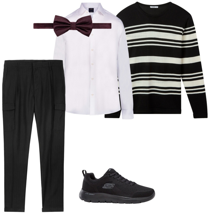 Outfit uomo - Vigilia. per Cerimonia. Abbinamento con sneakers, maglieria, pantaloni cargo, camicie, papillon.