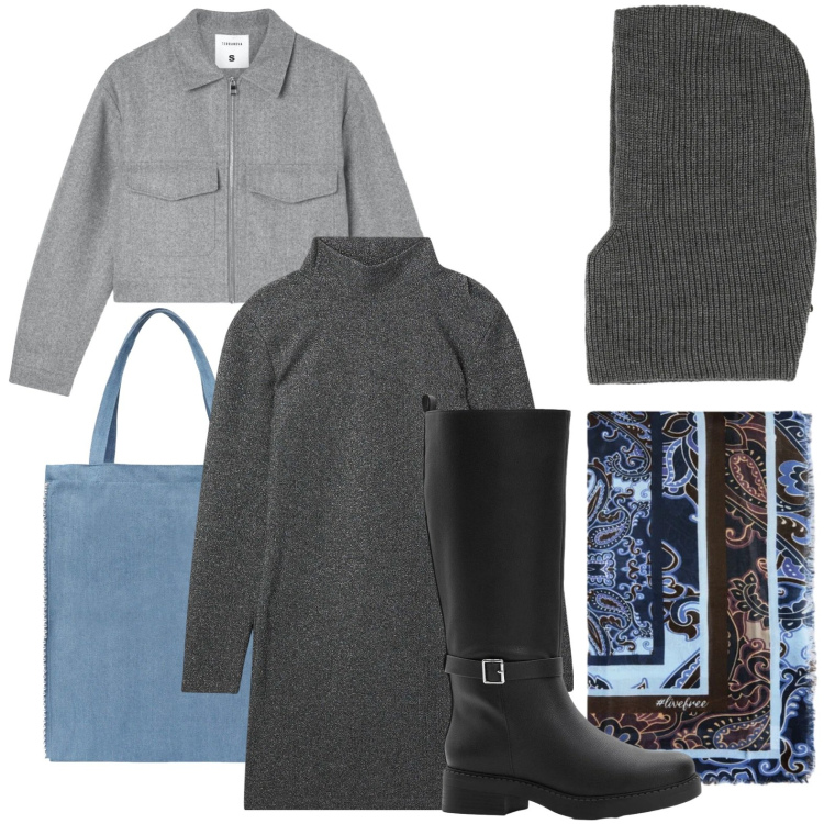 Outfit donna - Stile d\'inverno. Stile Urban per Tutti i giorni. Abbinamento con stivali, vestiti corti, borse tote, blazer, cappotti, foulard.