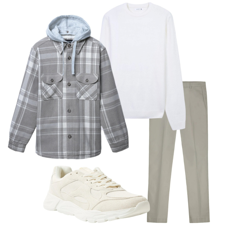 Outfit uomo - Dicembre. Stile Urban per Tutti i giorni. Abbinamento con sneakers, maglieria, cappotti, pantaloni chino.