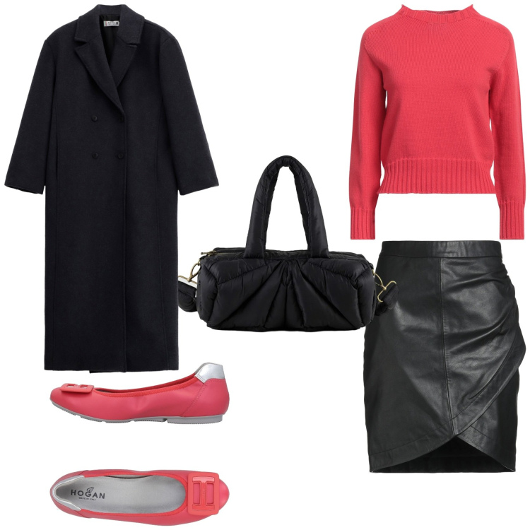 Outfit donna - Natale in rosso. Stile Trendy per Serata fuori. Abbinamento con ballerine, pullovers, minigonne, cappotti, borse a mano.