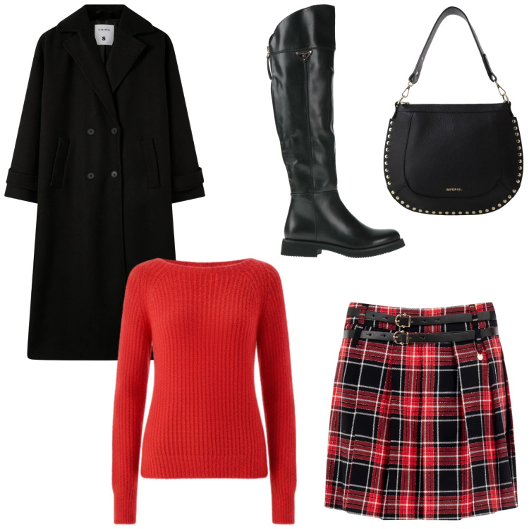 Outfit donna - Irresistibile tartan. Stile Trendy per Tutti i giorni. Abbinamento con stivali, minigonne, pullovers, cappotti, borse a spalla.